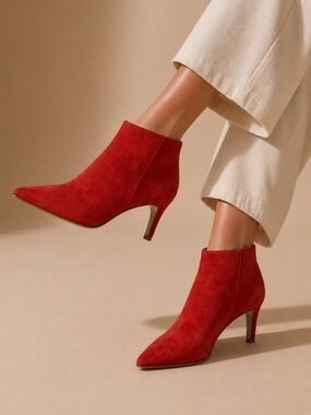 Red Suede Ankle Boots Stiletto Pointed Toe Sexy Chic Statement Heels Size 8